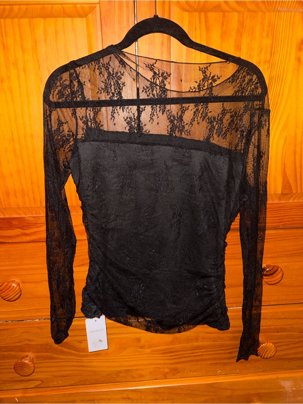 Amazon Black Sheer Lace Long Sleeve Top